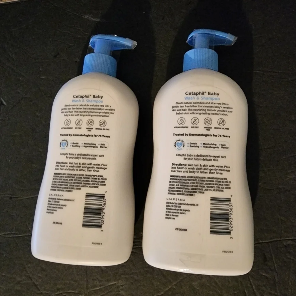 New (2) Cetaphil Baby Wash & Shampoo with Natural Calendula, Tear-Free 13.5oz